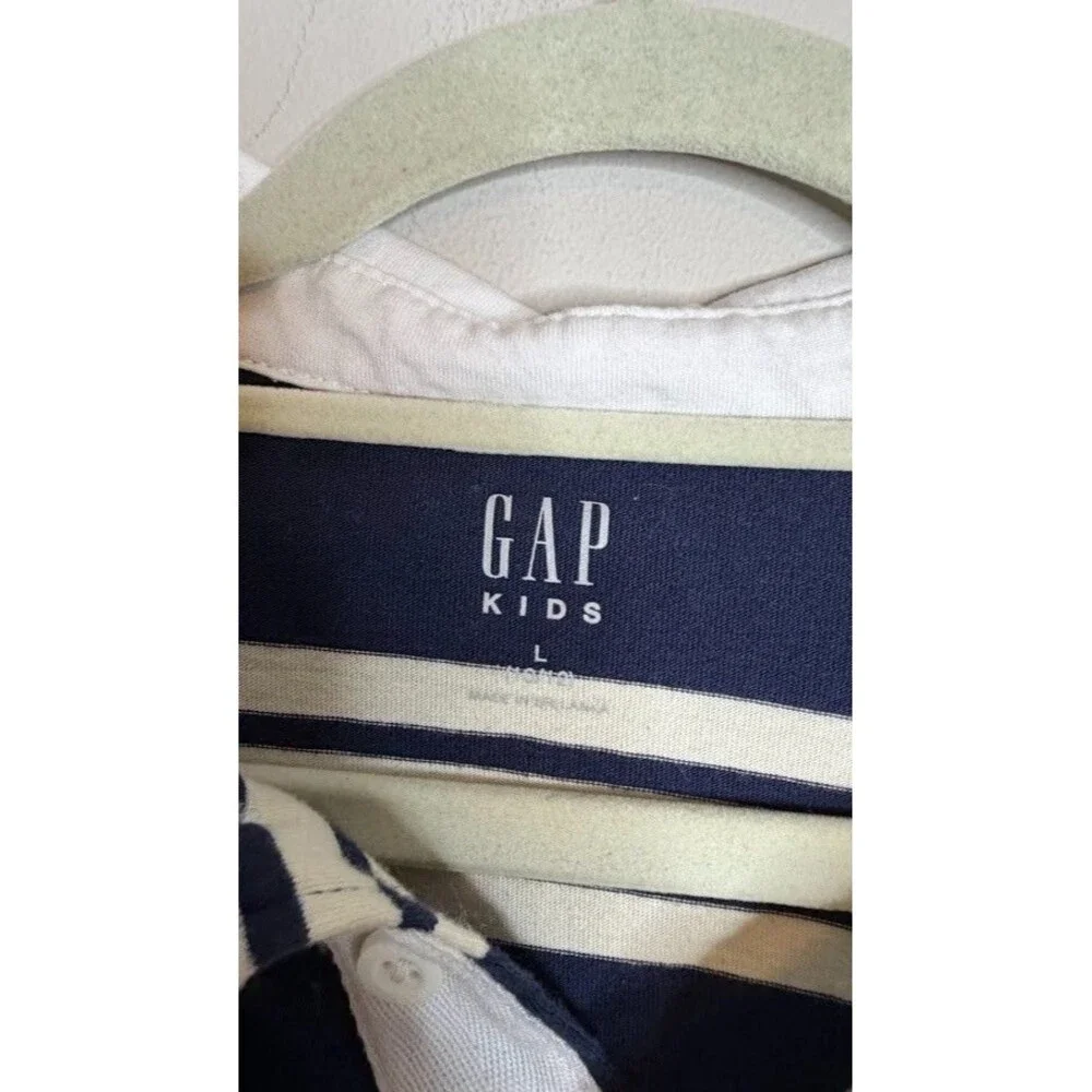 Gap Kids Girls Navy Blue White Striped Long Sleeve Rugby Polo Dress Size Large